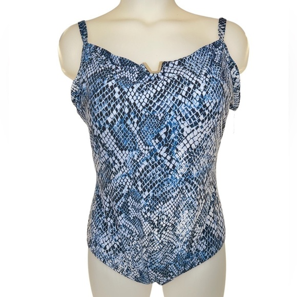 Calvin Klein Other - Calvin Klein Women's Blue Black White Snakeskin Print One-Piece Swimsuit